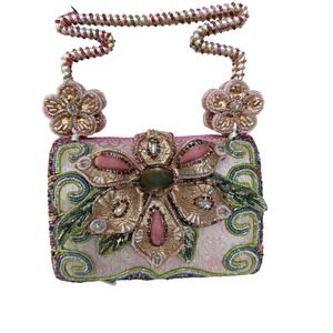 Mary Frances Beaded Flower Clutch Handbag Pink Pastel Embroidered Evening Bag